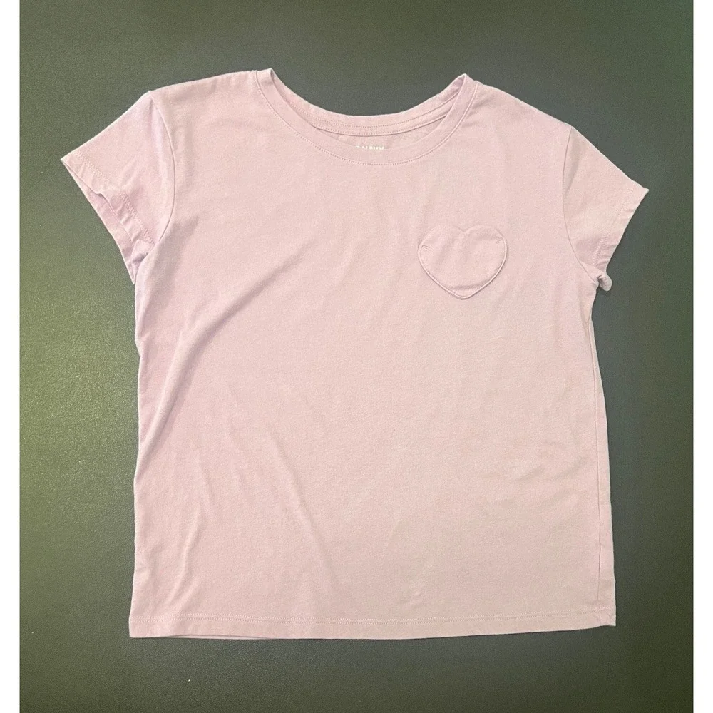 Old Navy Softest Tee Girls L 10-12 Purple Heart Patch Sleeve 1634